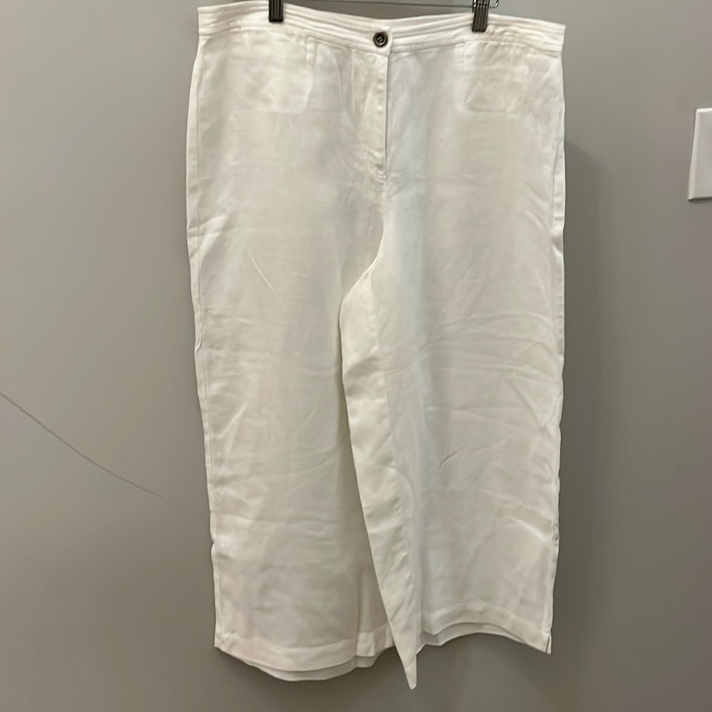 Eileen Fisher Wide Leg Pants Organic Linen Cropped White Size 12 - Picture 2 of 12